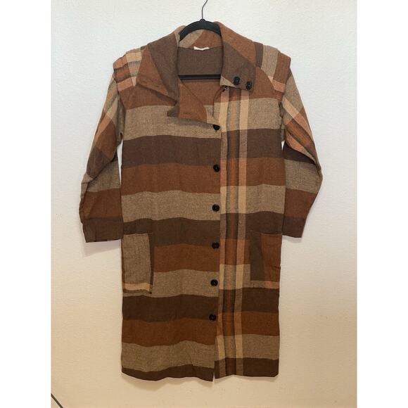 60s 70s‎ vintage brown wool flannel Lightweight coat Jacket Duster USA folklore - Picture 14 of 16